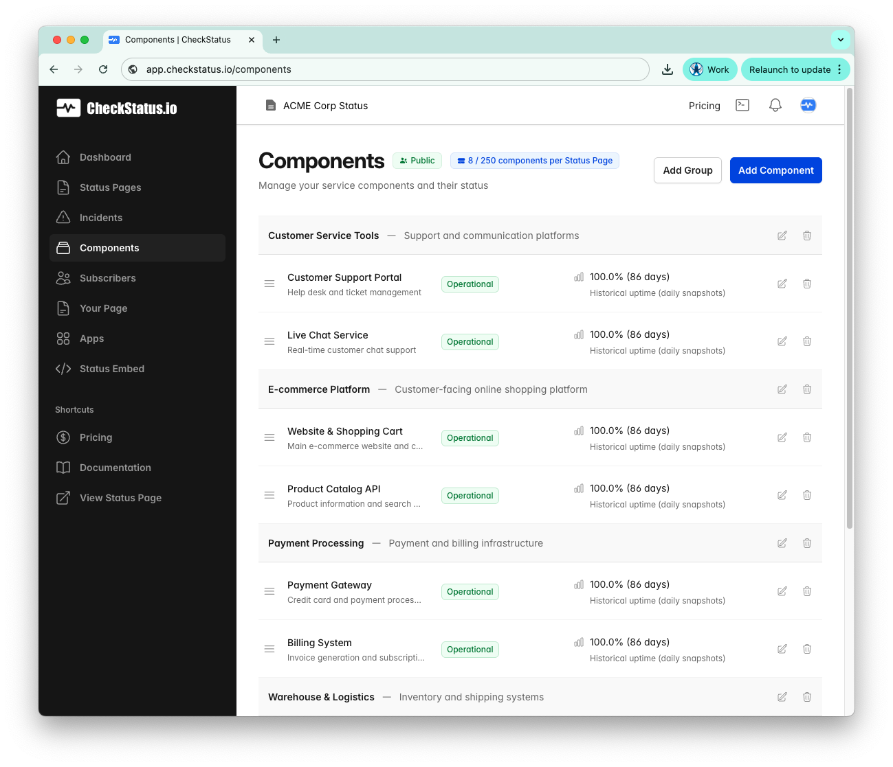 Component monitoring screenshot