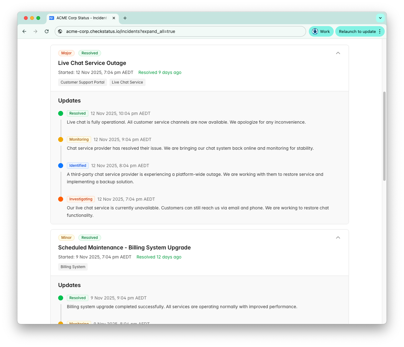 Incident timeline screenshot