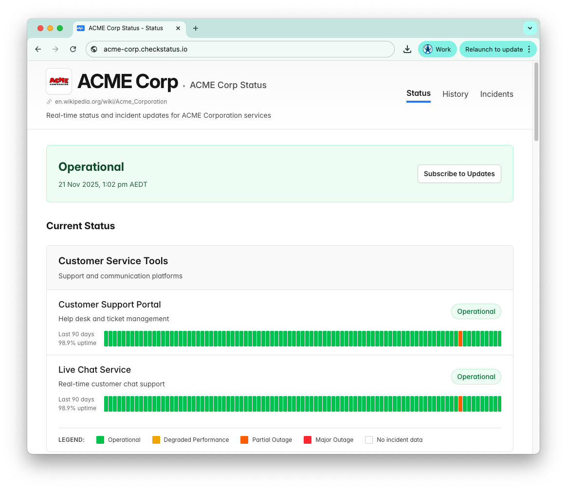 CheckStatus status page screenshot